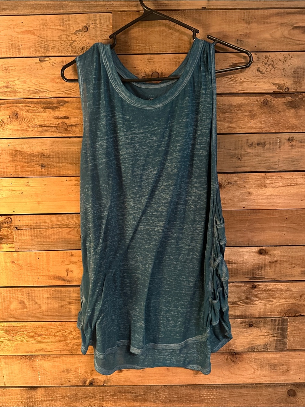 GAIAM Teal Burnout Tank with Side Tie Detail